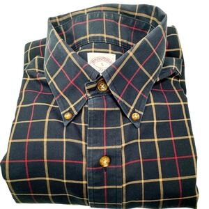 Brooks Brothers 346 Mens Small Navy Blue Windowpane Non-Iron Cotton Button Shirt